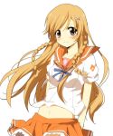  belly braid danny_choo danny_choo_(website) hair_ornament hairclip kurot long_hair midriff navel orange_hair school_uniform serafuku solo suenaga_mirai twin_braids 