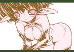  blade_(artist) breasts choker letterboxed low_res lowres monochrome pink pink_eyes pointy_ears red_eyes short_hair simple_background solo 