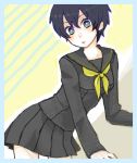  black_hair blush leaning_forward persona persona_4 rusk0861 school_uniform serafuku shirogane_naoto short_hair skirt solo 