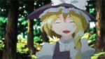  animated animated_gif blonde_hair forest frills gif green_eyes hat kirisame_marisa nature ribbon short_hair smile solo touhou touhou_anime_project tree witch_hat 