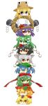  aki_minoriko aki_shizuha bad_id chibi eiri_(eirri) highres human_tower inubashiri_momiji kagiyama_hina kawashiro_nitori kirisame_marisa kochiya_sanae moriya_suwako mountain_of_faith pyonta shameimaru_aya stacking touhou yasaka_kanako yukkuri_shiteitte_ne 