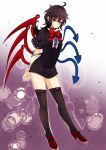  arms_behind_back black_hair black_legwear blush frills high_heels houjuu_nue legs long_hair red_eyes shoes smile snake solo takaharu thigh-highs thighhighs touhou wings zettai_ryouiki 