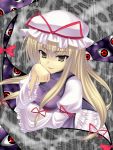  ac_(eshi) bad_id blonde_hair breast_hold brown_eyes chin_rest eshi gap long_hair smirk solo touhou yakumo_yukari yellow_eyes 