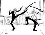  angry fight gif kick monochrome one_piece roronoa_zoro sanji sword 