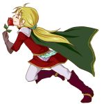   blonde_hair boots cape closed_eyes final_fantasy final_fantasy_ii flower gloves male marching ponytail rose running scott shoulder_pads solo  