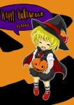  bad_id blonde_hair cape halloween hat jack-o'-lantern jack-o-lantern pumpkin rumia short_hair solo touhou tsuttsu witch_hat 