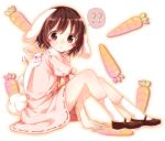  1girl blood blush_stickers brown_hair bunny bunny_ears bunny_tail buriki carrot child inaba_tewi mary_janes nosebleed rabbit red_eyes shoes short_hair sitting solo tail touhou 