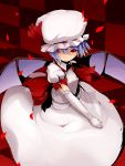  blue_hair elbow_gloves gloves hat highres moshio red_eyes remilia_scarlet ribbon short_hair solo touhou wings 