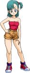  bulma dragon_ball dragonball green_hair hair_bobbles hair_ornament official_art ponytail shoes shorts side_ponytail sneakers transparent_background 