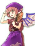  apron bad_id blush fan hitoshise japanese_clothes mystia_lorelei okamisty paper_fan pink_hair red_eyes short_hair smile solo sweat touhou uchiwa wings 