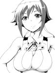 1girl aquarion_(series) aquarion_evol breasts clearite cleavage cleavage_cutout drawr hair_ribbon large_breasts making_of monochrome ribbon short_hair simple_background smile solo white_background zessica_wong 