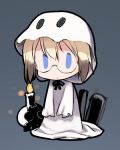  1girl blonde_hair blue_eyes candle chibi ghost_costume glasses looking_at_viewer lowres shimada_fumikane short_hair skull solo strike_witches ursula_hartmann 