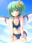  1girl asymmetrical_hair bikini daiyousei green_eyes green_hair komitsu short_hair side_ponytail swimsuit touhou wings 