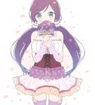  bare_shoulders blush card dress green_eyes long_hair love_live!_school_idol_project low_twintails open_mouth purple_hair skirt surprised toujou_nozomi twintails 