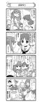  4koma 5girls absurdres arms_behind_back bike_shorts blush boned_meat closed_eyes comic dancing fire food girls_und_panzer gym_uniform hairband hatchet headband height_difference highres imagining isobe_noriko kawanishi_shinobu kondou_taeko long_hair meat monochrome multiple_girls musical_note nanashiro_gorou neckerchief o_o official_art open_mouth pig polearm ponytail sakaguchi_karina sasaki_akebi school_uniform serafuku shirt short_hair short_shorts shorts sleeveless smile spear spitroast sportswear standing sweatdrop thought_bubble volleyball_uniform weapon 