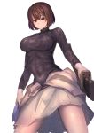  1girl breasts brown_eyes highres hyuuga_(kantai_collection) japanese_clothes kantai_collection koruse large_breasts personification short_hair solo sword weapon wet wet_clothes 