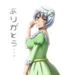  1girl blush breasts brown_eyes dress fairy_tail flower flower_on_head hair_ornament looking_at_viewer short_hair silver_hair smile solo tagme tears translation_request yukino_aguria 