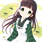  apron black_hair blush flower gochuumon_wa_usagi_desuka? green_eyes kimono long_hair smile tea ujimatsu_chiya 