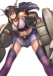  1girl bare_shoulders black_hair breasts elbow_gloves gloves hairband headgear highres kantai_collection koruse large_breasts long_hair nagato_(kantai_collection) personification red_eyes thigh-highs toned 