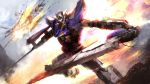  dual_wielding exia explosion gundam gundam_00 mecha no_humans solo sword thedurrrrian weapon 