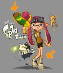  1girl bike_shorts cat goggles goggles_on_head inkling long_hair mask pointy_ears purple_hair shoes sneakers solo splatoon squid super_soaker twintails violet_eyes 