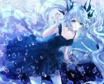  1girl alicetype blue_eyes blue_hair bubble dress hatsune_miku highres long_hair looking_at_viewer nail_polish shinkai_shoujo_(vocaloid) smile solo twintails very_long_hair vocaloid 