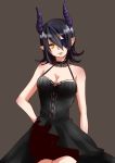  1girl absurdres black_hair breasts cleavage demon_girl dress eyepatch highres horns kantai_collection pointy_ears short_hair silco solo tenryuu_(kantai_collection) yellow_eyes 