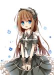  1girl blue_eyes blush brown_hair frills gothic_lolita hairband lolita_fashion lolita_hairband long_hair looking_at_viewer open_mouth original smile solo yuuhagi_(amaretto-no-natsu) 