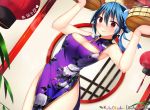  1girl blue_hair breasts china_dress chinese_clothes cleavage cleavage_cutout female highres kaho_okashii original red_eyes short_hair solo 