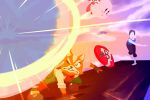  1girl battle explosion fox_mccloud gameplay_mechanics hukuzo kirby kirby_(series) nintendo star_fox super_smash_bros. wii_fit wii_fit_trainer 