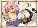  1girl atelier_(series) atelier_escha_&amp;_logy blush book bracelet breasts choker cleavage e escha_malier green_eyes hair_ornament hat hidebuu jewelry large_breasts open_mouth pink_hair short_hair skirt solo thigh-highs twintails white_legwear 