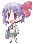  1girl bag bow chibi kugelschreiber open_mouth purple_hair saki school_uniform violet_eyes white_legwear yumeno_maho 