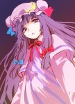  1girl 74_(teduka) bow crescent long_hair patchouli_knowledge purple_hair solo touhou 