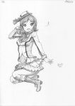  1girl dated graphite_(medium) hat highres kidlus legs long_hair looking_at_viewer love_live!_school_idol_project nishikino_maki skirt traditional_media 