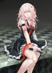  1girl bare_shoulders doming guilty_crown gun hair_ornament hairclip long_hair looking_at_viewer pink_hair pistol red_eyes solo thigh-highs twintails weapon yuzuriha_inori 