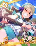  2girls artist_request character_name closed_eyes green_eyes grey_hair handa_roko idolmaster idolmaster_million_live! multiple_girls musical_note nagayoshi_subaru one_eye_closed signature wink 