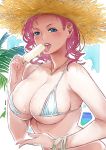  1girl bikini breasts cleavage large_breasts long_hair original pink_hair popsicle solo swimsuit twinpoo 