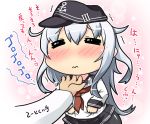  1boy 1girl =_= admiral_(kantai_collection) akatsuki_(kantai_collection) blush chin_stroking hase_yu hat hibiki_(kantai_collection) kantai_collection long_hair neckerchief pantyhose school_uniform serafuku silver_hair translation_request wavy_mouth 