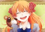  1girl closed_eyes gekkan_shoujo_nozaki-kun hair_ribbon happy long_hair orange_hair ribbon sakura_chiyo school_uniform smile tanuki 