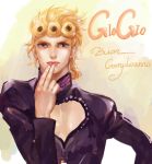  1boy androgynous blonde_hair blue_eyes giorno_giovanna jojo_no_kimyou_na_bouken lipstick makeup realistic shicewlysml solo 