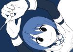  1girl armband armpits baton_(instrument) blue_background blue_hair cape gloves magical_girl mahou_shoujo_madoka_magica miki_sayaka simple_background smile solo yukimura_kaname 