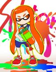  gun highres inkling kurozu_(crozu) long_hair nintendo orange_eyes orange_hair pointy_ears splatoon twintails weapon 