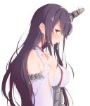  1girl aida_takanobu bare_shoulders blush breasts bust detached_sleeves fusou_(kantai_collection) hair_ornament hand_on_own_chest kantai_collection long_hair looking_at_viewer nontraditional_miko parted_lips profile purple_hair red_eyes rough simple_background solo tagme white_background 