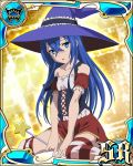  astarte_(strike_the_blood) blue_eyes blue_hair hat long_hair strike_the_blood striped striped_legwear very_long_hair wand witch_hat 