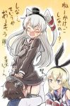  amatsukaze_(kantai_collection) black_panties blonde_hair blush brown_eyes brown_hair dress dress_lift elbow_gloves engiyoshi garter_straps gloves hair_ornament head_under_clothes kantai_collection long_hair multiple_girls open_mouth panties personification sailor_dress school_uniform shimakaze_(kantai_collection) short_hair silver_hair smile striped striped_legwear thigh-highs translation_request twintails underwear white_gloves yukikaze_(kantai_collection) 