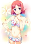  1girl bikini hoshi_ichi love_live!_school_idol_project navel nishikino_maki redhead short_hair smile solo swimsuit violet_eyes 