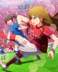  5girls artist_request baba_konomi brown_hair idolmaster idolmaster_million_live! maihama_ayumu multiple_girls official_art soccer_uniform sportswear tokoro_megumi wristband 