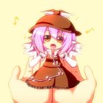  1girl :o animal_ears blush brown_eyes chibi cuon_(kuon) hands hat musical_note mystia_lorelei open_mouth pink_hair short_hair simple_background singing solo take_it_home touhou wings 