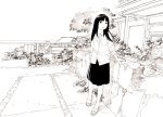  1girl monochrome original sketch skirt solo traditional_media yoshitomi_akihito 