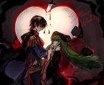  black_hair blood c.c. cape code_geass creayus dagger green_hair hat heart lelouch_lamperouge weapon witch_hat yellow_eyes 